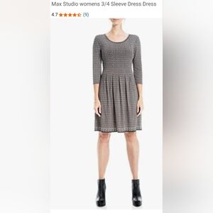 NWOT Max Studio Elegant Fit & Flare 3/4 Sleeve Pleated Detail Dress Size Small